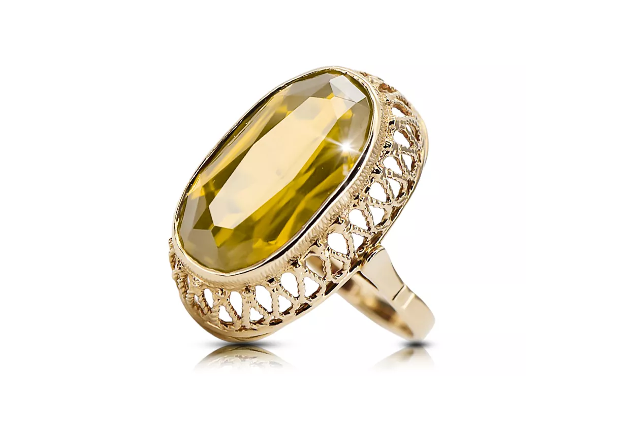 Винтидж стил Пръстен Жълт перидот 14K жълто злато vrc129y